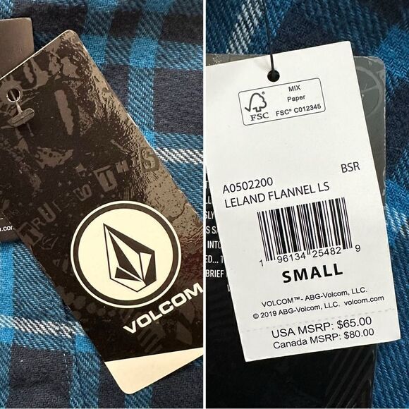 NWT Volcom Plaid Flannel Long Sleeves Button Down Shirt - Picture 12 of 13